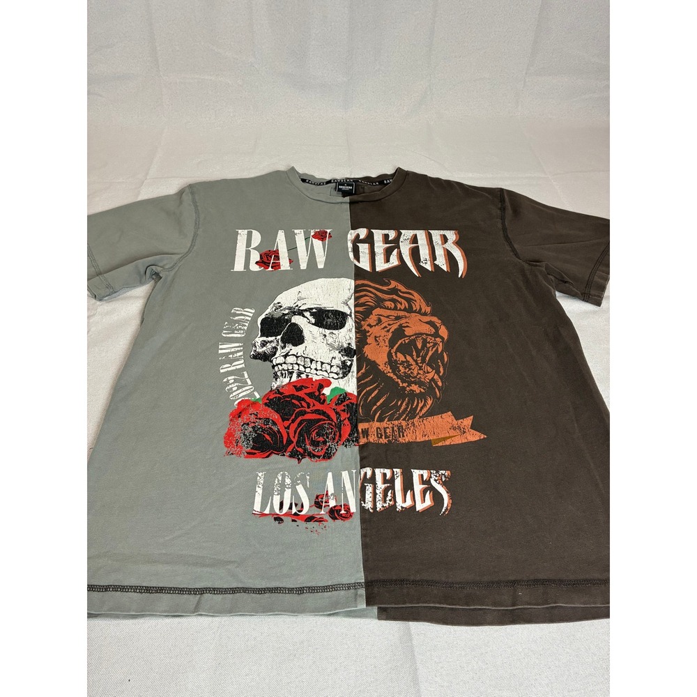Raw Gear Los Angeles Skull Gorilla Roses Graphic T-Shirt Mens Medium Two Tone